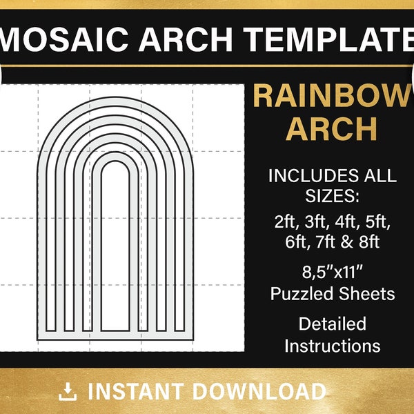 Rainbow Arch Backdrop Template, Chiara, Arch Prop Mosaic Marquee Template, DIY, 2ft, 3ft, 4ft, 5ft, 6ft, 7ft, 8ft, PDF, instant download
