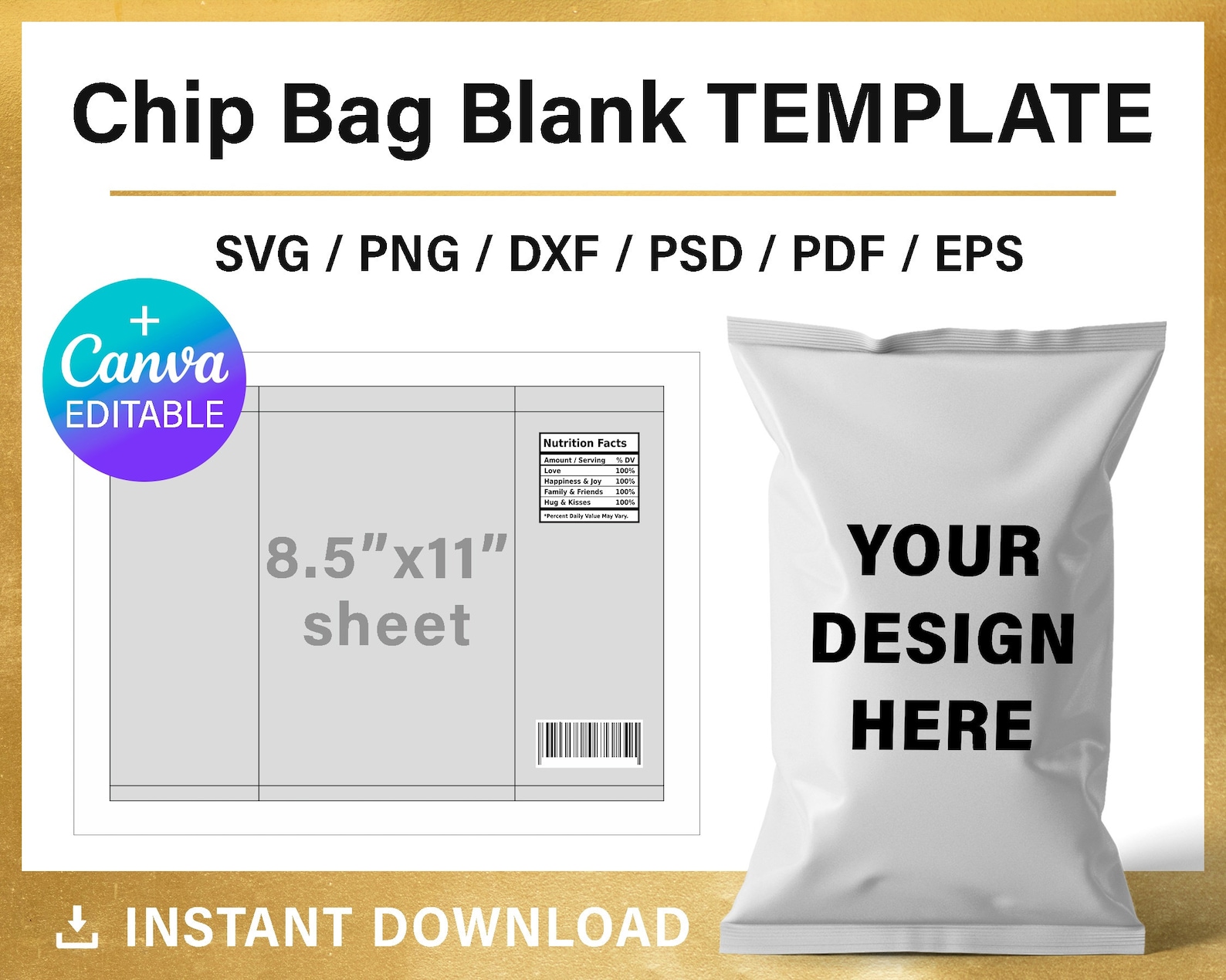 Chip Bag Blank Template 8 5x11 Sheet Potato Chip Bag Custom DIY
