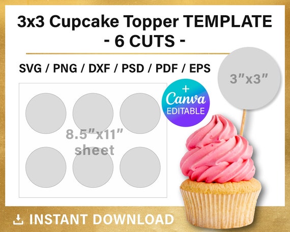 Blank Cupcake Toppers Template, Canva, 3 Inches Circle Labels, Round Sticker,  for DIY Decorations, Svg, Png, Psd, Instant Download 
