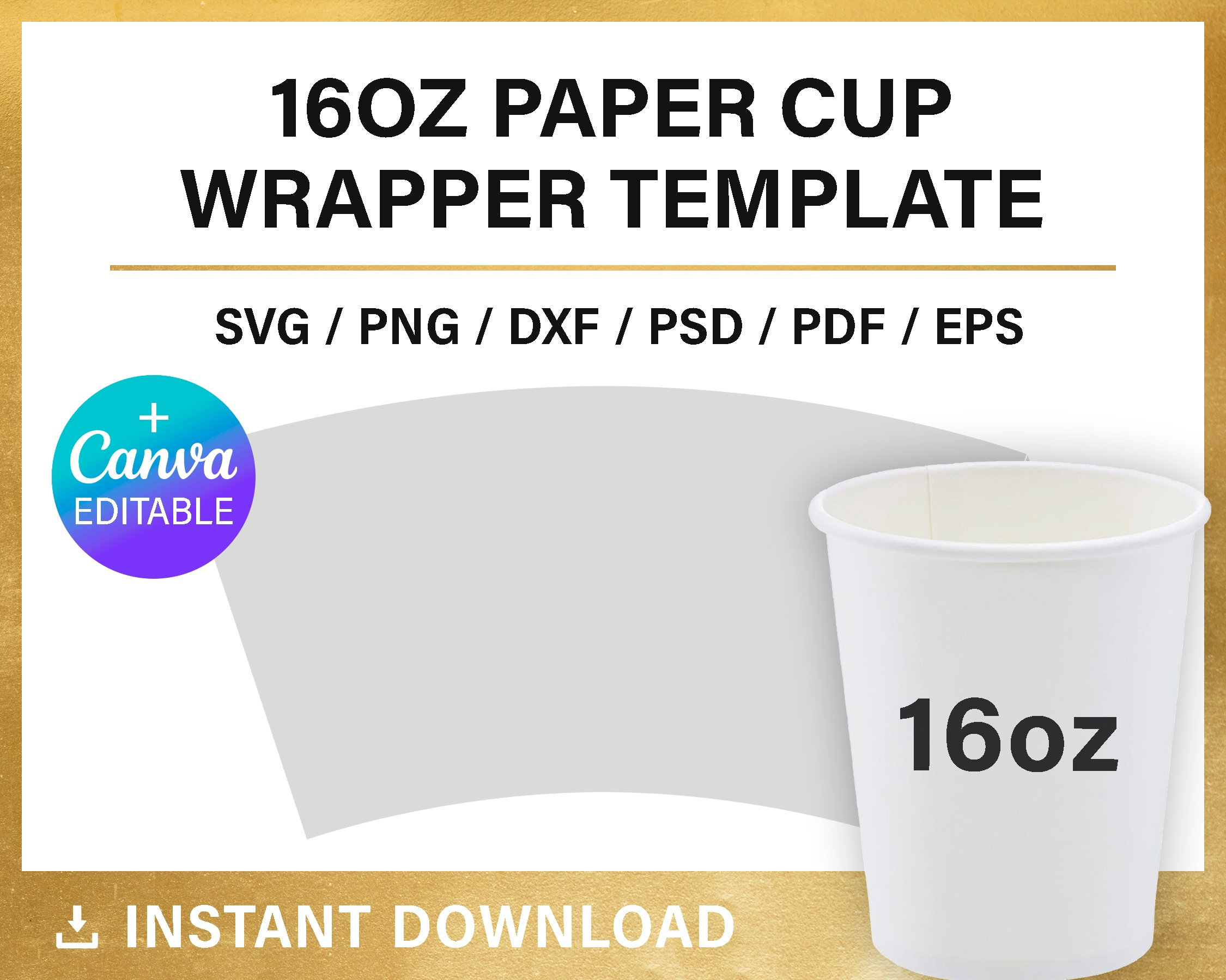 16 Oz Paper Cup Blank Wrapper Template, Party Cup Wrapper Template Cricut  Silhouette Silhouette Studio Paper Size Letter (Download Now) 