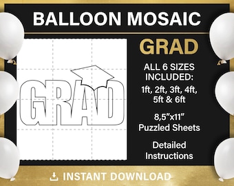 grad  mosaic from balloons, DIY, graduation decorations 2022, mosaic balloon template, Graduate hat, pdf, instant download