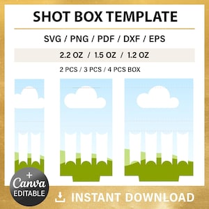 Modello di scatola per bicchierini da shot da 1,2 once in formato svg, bundle, scatola per bicchierini da shot, scatola per 2, 3 o 4 bicchierini da shot, 1,5 once, 2,2 once, file di taglio, Canva, trascina e rilascia