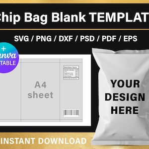 chip bag, Blank Template, A4  sheet, Potato Chip Bag, custom, DIY, svg, png, psd, Canva, Cricut, printable, instant download