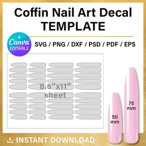 Coffin Nail BLANK Template Nail Art Decal DIY Custom Long Nail