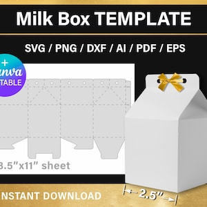 Milk Box Template, DIY Milk Carton BLANK template, Canva, svg, Cricut, printable, instant download