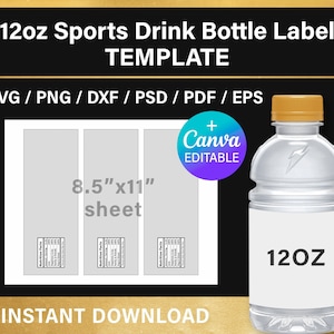 12oz sport bottle label, blank template, sport drink bottle label svg, full wrap, DIY, Canva, Cricut, png, pdf, instant download