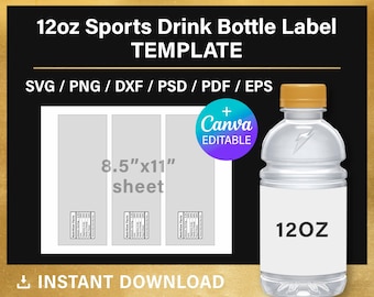 300 ml Sport Flaschenetikett, leere Vorlage, Sport Getränkeflasche svg, full wrap, DIY, Canva, Cricut, png, pdf, sofort Download