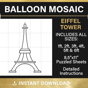 Torre Eiffel, plantilla de globo con marco de mosaico, eiffel, plantillas gigantes, bricolaje, accesorios de fiesta, corte y rastreo, descarga instantánea