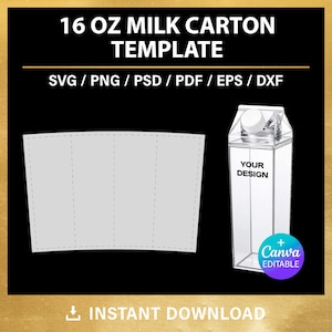 Milk Carton Bottle Wrap, BLANK template, Acrylic Water Bottle Wrapper, DIY, 500 ml, 16 Oz, Canva, Cricut, svg, png, psd, instant download