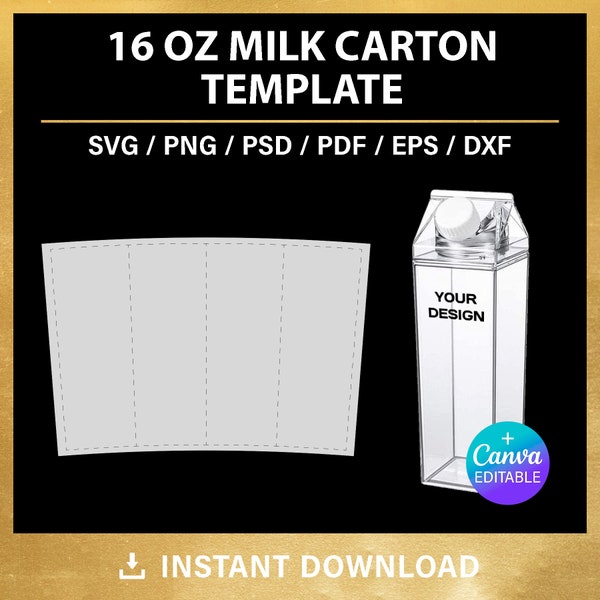 Milk Carton Bottle Wrap, BLANK template, Acrylic Water Bottle Wrapper, DIY, 500 ml, 16 Oz, Canva, Cricut, svg, png, psd, instant download