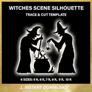 Witches and cauldron, Outdoor Silhouette Template, Halloween Scene Lawn Decor, DIY, life size, stencils, pdf, trace & cut, instant download
