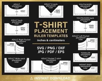 Tshirt Placement Ruler templates, svg BUNDLE, centering tool template, shirt placement guide, Inches & Centimeters