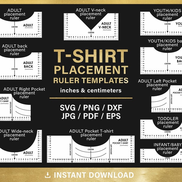 Tshirt Placement Ruler templates, svg BUNDLE, centering tool template, shirt placement guide, Inches & Centimeters