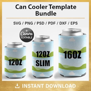 Can Cooler blank template, Bundle, beer cooler template, 12oz, 16oz, 120z slim, Cricut, svg, Canva, sublimation, Drag & Drop