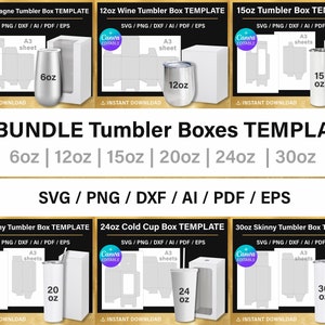 BIG BUNDLE, 14 Tumbler Box Vorlage, DIY, Geschenkbox Vorlage, 20 Unzen Skinny Tumbler Box, PNG, Canva, svg, Cricut, printable, sofort-Download