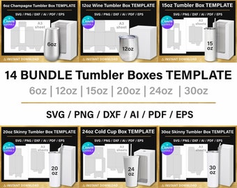 BIG BUNDLE, 14 Tumbler Box Vorlage, DIY, Geschenkbox Vorlage, 20 Unzen Skinny Tumbler Box, PNG, Canva, svg, Cricut, printable, sofort-Download