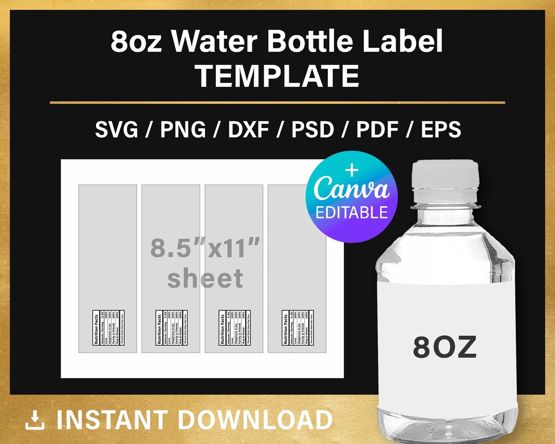 8oz Water Bottle Label Template Wrap Graphic by blacbidigital · Creative  Fabrica