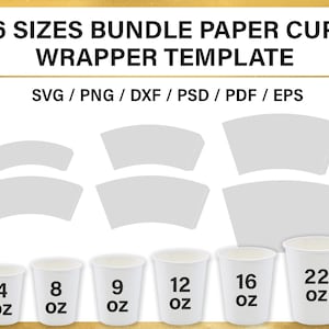 bündel, Pappbecher BLANK-Vorlage, 4 Unzen, 8 Unzen, 9 Unzen, 12 Unzen, 16 Unzen, 22 Unzen, Full Wrap, Styropor-Kaffeetasse, Sublimationsvorlage, svg