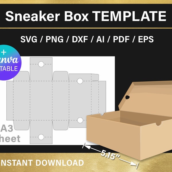 Shoe Box Template , DIY, sneaker box template, party favors box, BLANK template, png, Canva, svg, Cricut, printable, instant download