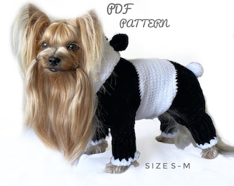 Dog Sweater Crochet Pattern PANDA with Hoodie - Small Pet Clothes Crochet Pattern for Yorkie, Shih Tzu, Pomeranian and Maltese - PDF File