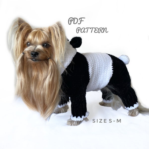 Dog Sweater Crochet Pattern PANDA with Hoodie - Small Pet Clothes Crochet Pattern for Yorkie, Shih Tzu, Pomeranian and Maltese - PDF File