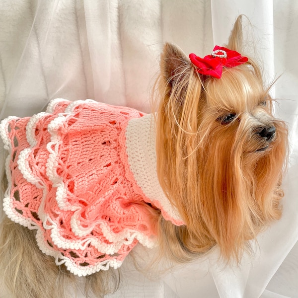 Crochet Pattern Dog Dress and Dog Hat - Small Pet Clothes Pattern for Yorkie, Shih Tzu, Pomeranian - Dog Sweater Crochet Pattern - PDF File