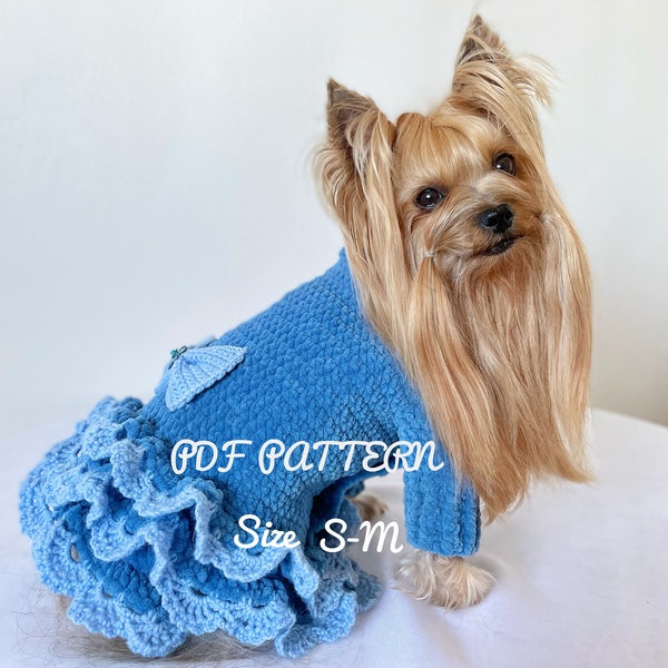 Crochet Dog Dress Pattern for Small Dogs DIY - Pet Clothes Crochet Pattern for Yorkie, Shih Tzu, Pomeranian - Dog Sweater Pattern - PDF File