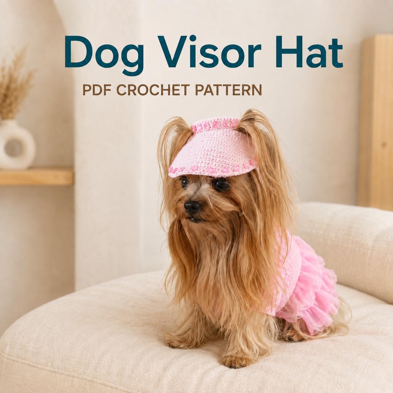 39 Dog Hat Crochet Patterns to Make for Photos, Gifts, and Festive Dress-Up 3 Dog Hat Crochet Pattern: Visor Cap for Small Dogs and Cats