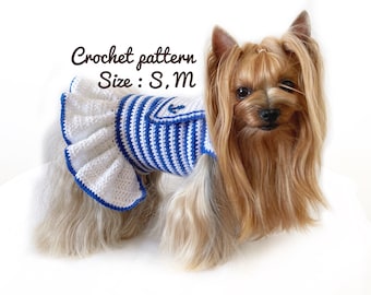 Crochet Pattern Dog Dress  - Small Pet Clothes Pattern for Yorkie, Shih Tzu, Pomeranian - Dog Sweater Crochet Pattern - PDF File