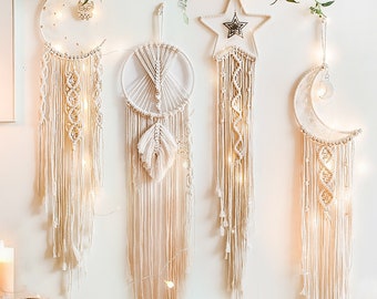 Macrame Wall Hanging with LED Light for Kids Room Party Ornaments Craft Gifts HIAHA Wall Hanging Moon Dream Catcher Macrame Wall Hanging with LED Light for Kids Room Party Ornaments Craft Gifts HIAHA Wall Hanging Moon Dream Catcher