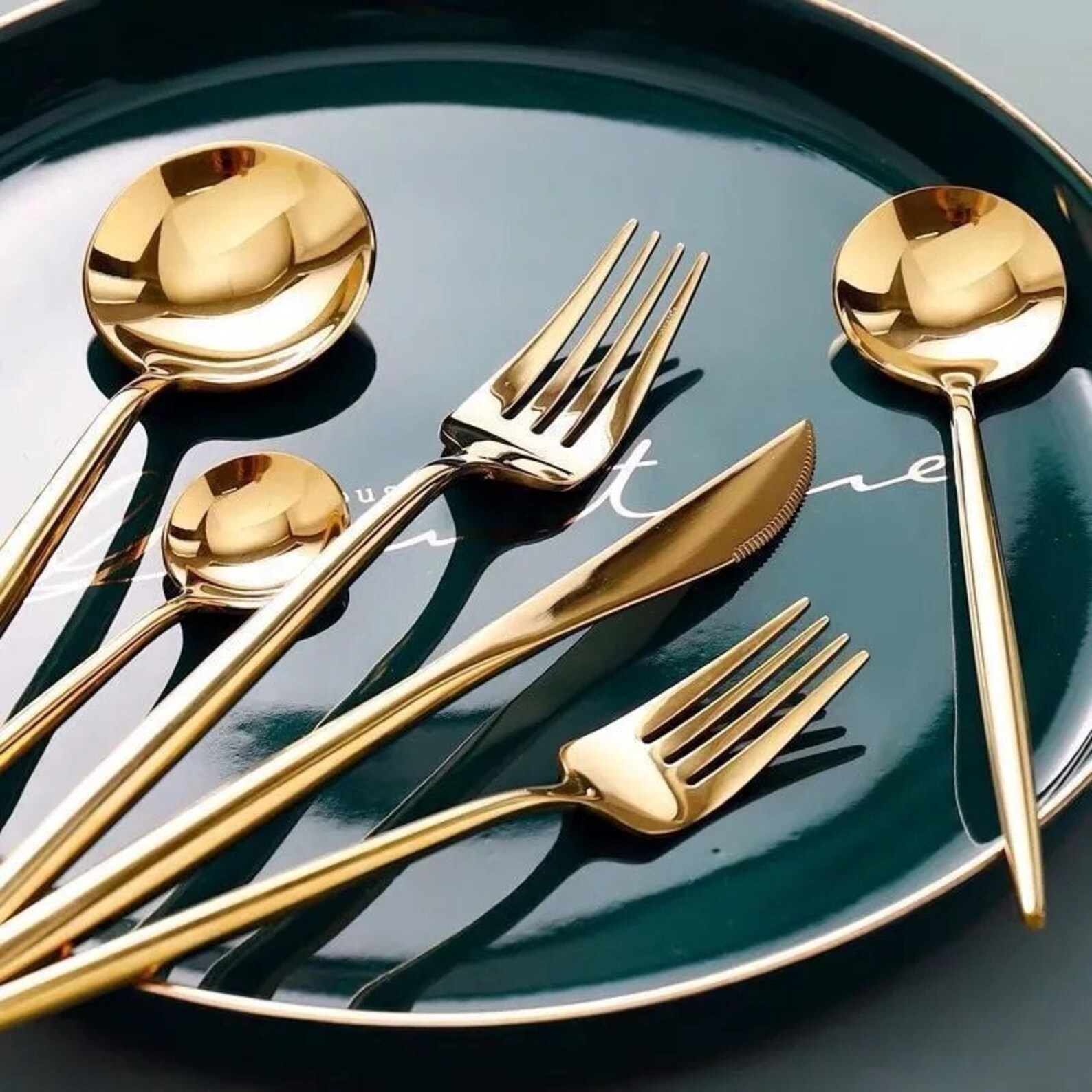 24Pcs Luxury Cutlery Set Dinnerware Set Stainless Steel Gold Etsy