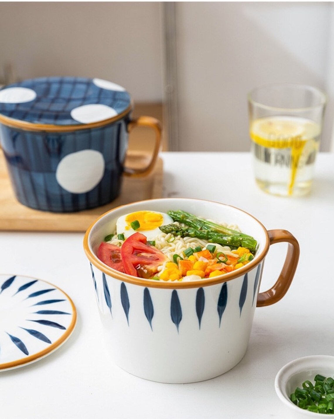 Creative Ceramic Big Mug Noodle Bowl with Lid Tableware Etsy