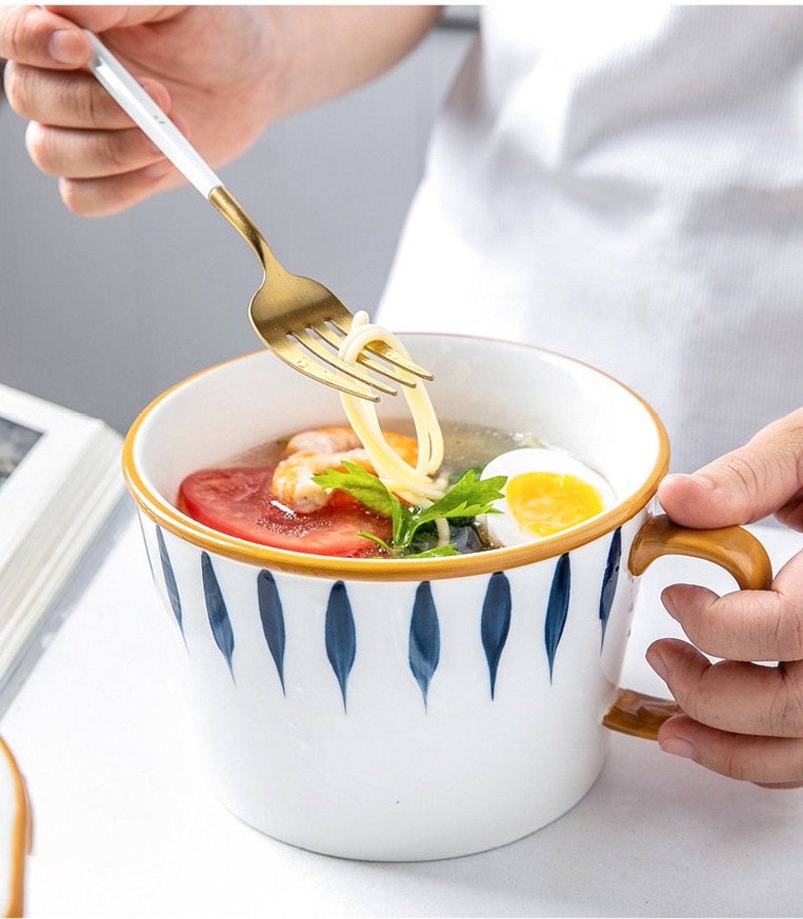 Creative Ceramic Big Mug Noodle Bowl with Lid Tableware Etsy