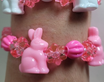 Bunny Bracelet Singles | 2-Pack | Kandi | Rabbits | Pink & White |