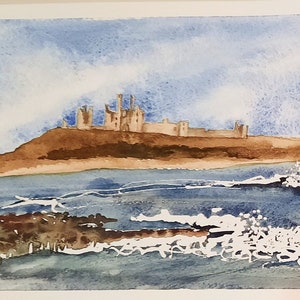 Démolisseurs de Dunstanburgh. Aquarelle originale. Signé