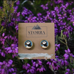 Hand-Painted Puffin Stud Earrings