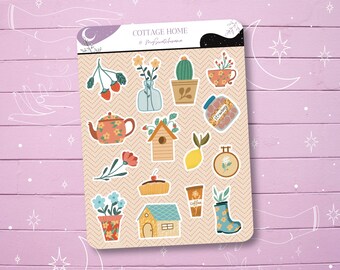 Cozy cottage home themed sticker sheet for decorating planners, journals, notebooks and more