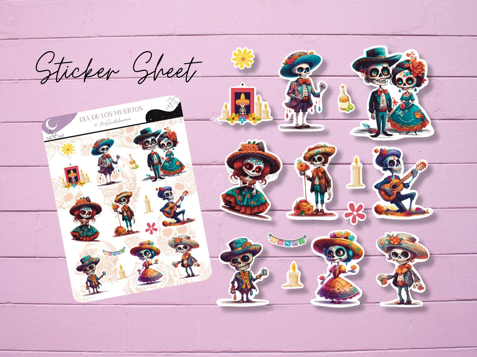 Calabera Sticker Dia De Los Muertos Sticker Sheet, Calavera Stickers - Etsy