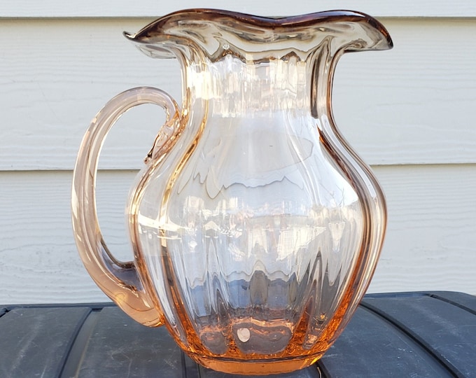 Featured listing image: Mouth Blown Pink Glass Pitcher/Vase
