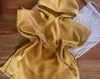 Badeponcho Musselin für Jungen und Mädchen, Handtuch Musselin, Strand Poncho, Kapuzenhandtuch Musselin, Ökotex, Badetuch für Babys