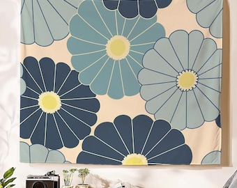 Motifs floraux bleus - inspirés d'estampes japonaises vintage Tenture murale
