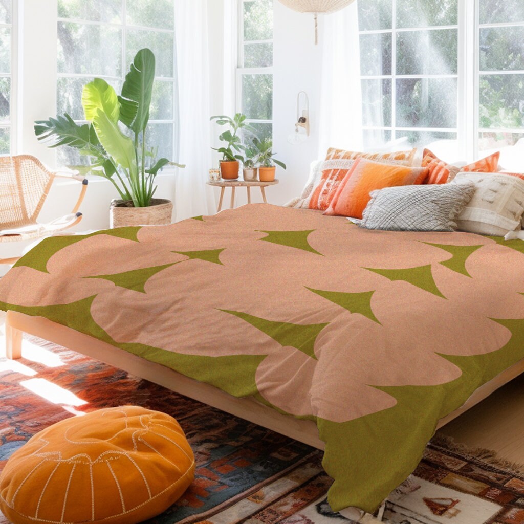 Olive Green and Salmon Blobs Modern Mix Match Duvet Cover and Shams Etsy