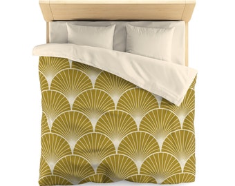 Gold Colored Art Deco Pattern Duvet Cover