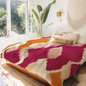 Tribal Abstract Ikat Pattern Orange And Burgundy Duvet Cover