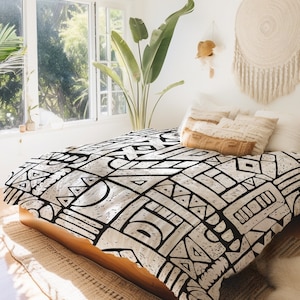 Black and White Minimalist African Fabrics Inspired Design Duvet Cover