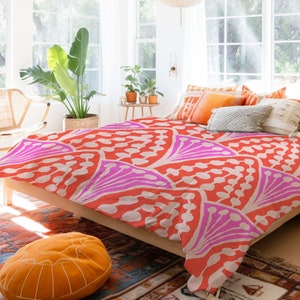 Hot Pink And Orange Modern Art Deco Designer Duvet Cover And Shams