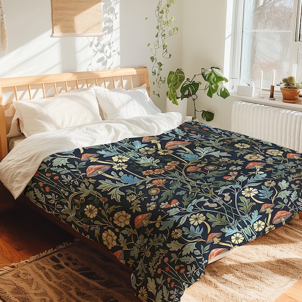 Motif William Morris original rendu avec des champignons Housse de couette