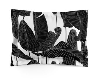 Black Bananas Leaves On White Cool and Unique Pillow Sham