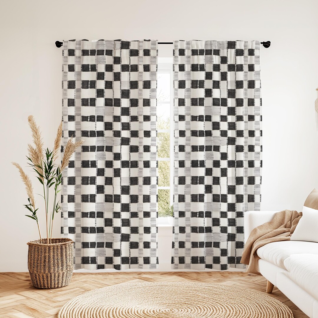 Boho Checkers Gray and Black Checkers Boho Cute Design - Larger Pattern - Blackout ...