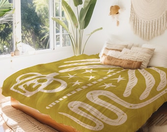 The Snake And The Palm Tree Boho Duvet Cover Olive Green Bedding